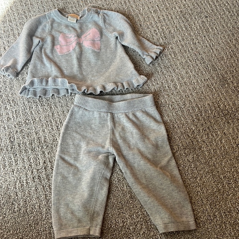 Kate spade pink bow grey sweater set